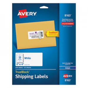 Avery 8163 Shipping Labels with TrueBlock Technology, Inkjet, 2 x 4, White, 250/Pack