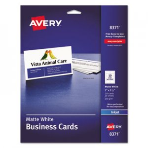 Avery 8371 Printable Microperf Business Cards, Inkjet, 2 x 3 1/2, White, Matte, 250/Pack