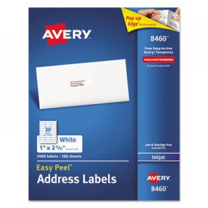 Avery 8460 Easy Peel Inkjet Address Labels, 1 x 2 5/8, White, 3000/Box