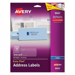 Avery 8662 Clear Easy Peel Mailing Labels, Inkjet, 1 1/3 x 4, 350/Pack