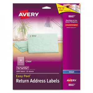Avery 8667 Clear Easy Peel Mailing Labels, Inkjet, 1/2 x 1 3/4, 2000/Pack