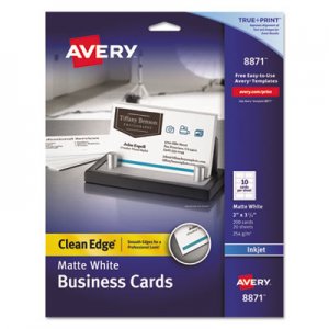 Avery 8871 Two-Side Printable Clean Edge Business Cards, Inkjet, 2 x 3 1/2, White, 200/Pack