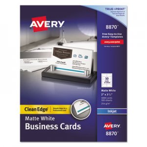 Avery 8870 Two-Side Printable Clean Edge Business Cards, Inkjet, 2 x 3 1/2, White, 1000/Box