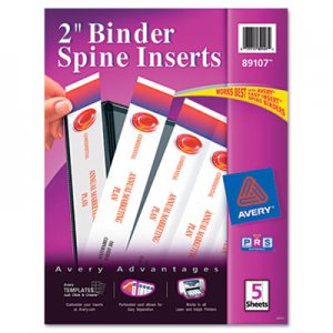 Avery 89107 Binder Spine Inserts, 2" Spine Width, 4 Inserts/Sheet, 5 Sheets/Pack