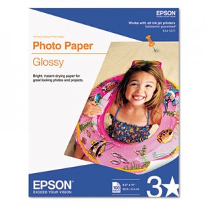 Epson S041271 Glossy Photo Paper, 52 lbs, Glossy, 8-1/2 x 11, 100 Sheets/Pack